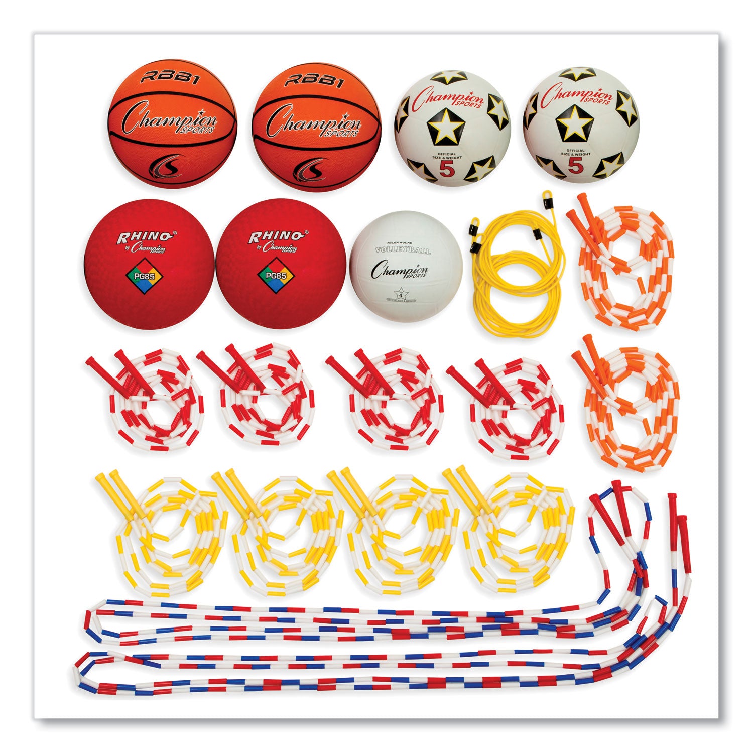 Physical Education Kit with 7 Balls, 14 Jump Ropes, Assorted Colors - 