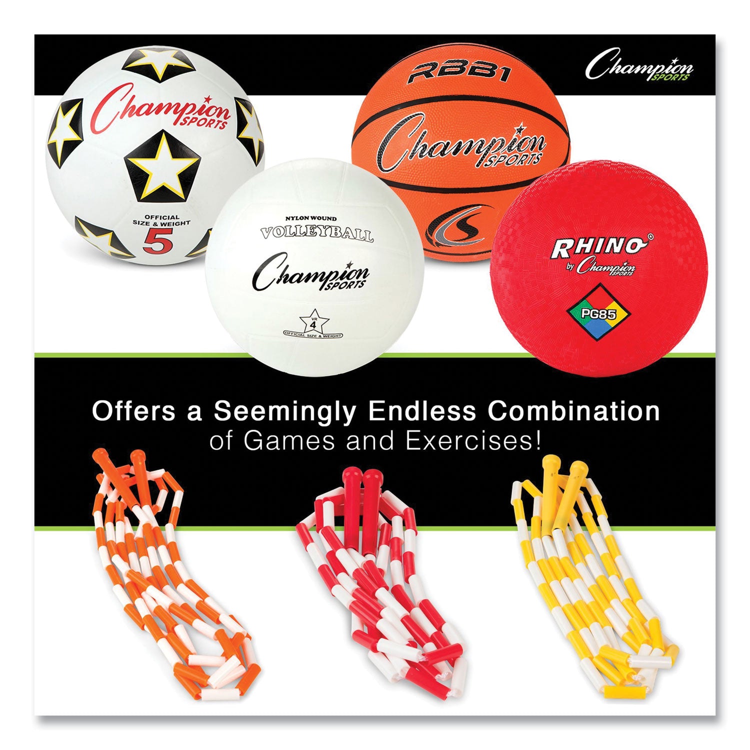 Physical Education Kit with 7 Balls, 14 Jump Ropes, Assorted Colors - 
