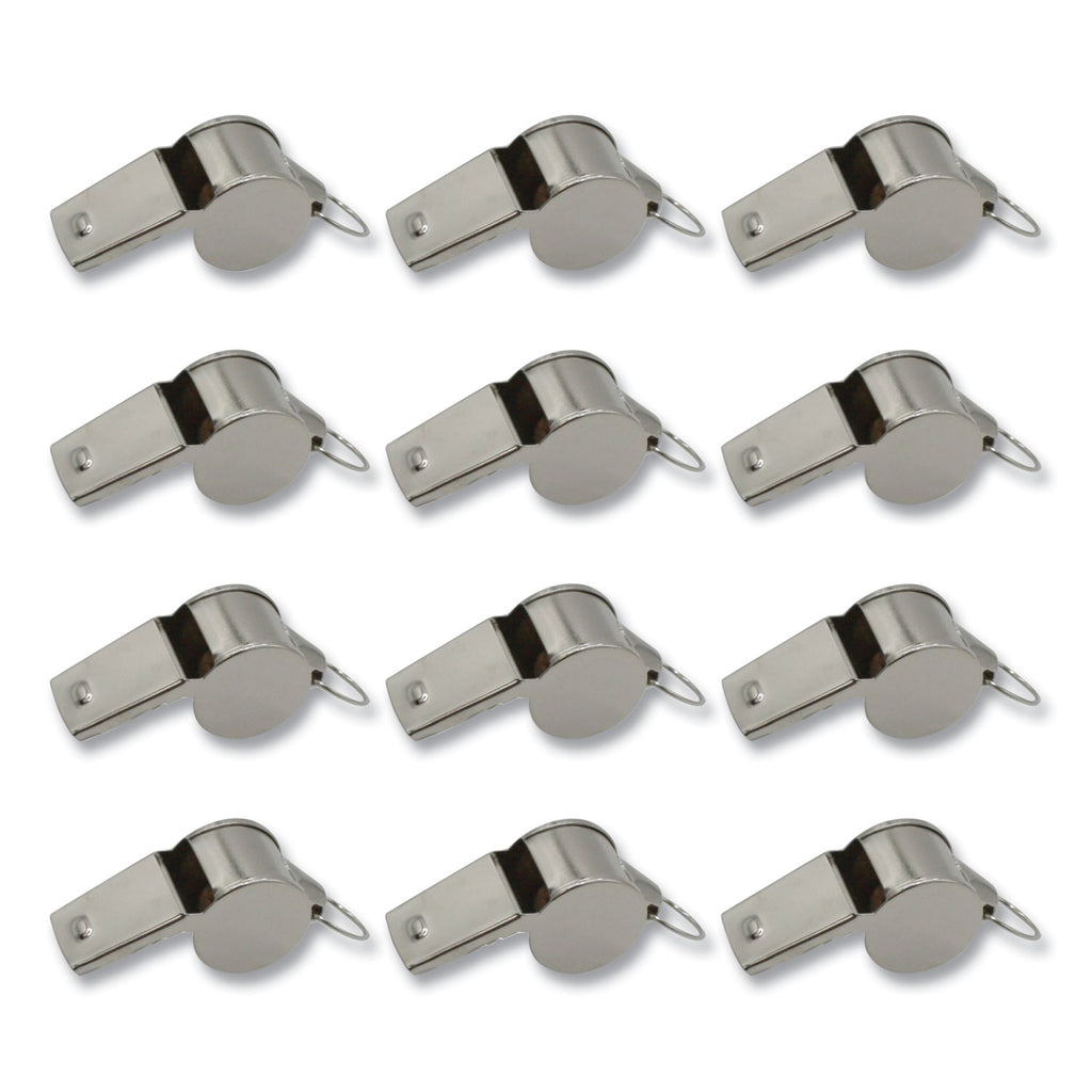 Sports Whistle, Medium Weight, Metal, Silver, Dozen - 