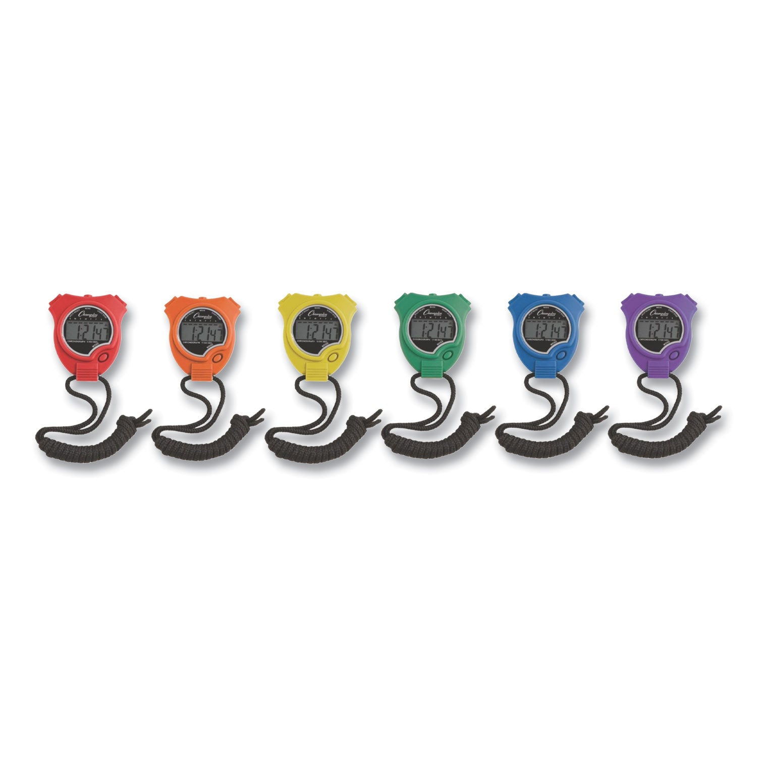 Water-Resistant Stopwatches, Accurate to 1/100 Second, Assorted Colors, 6/Box - 