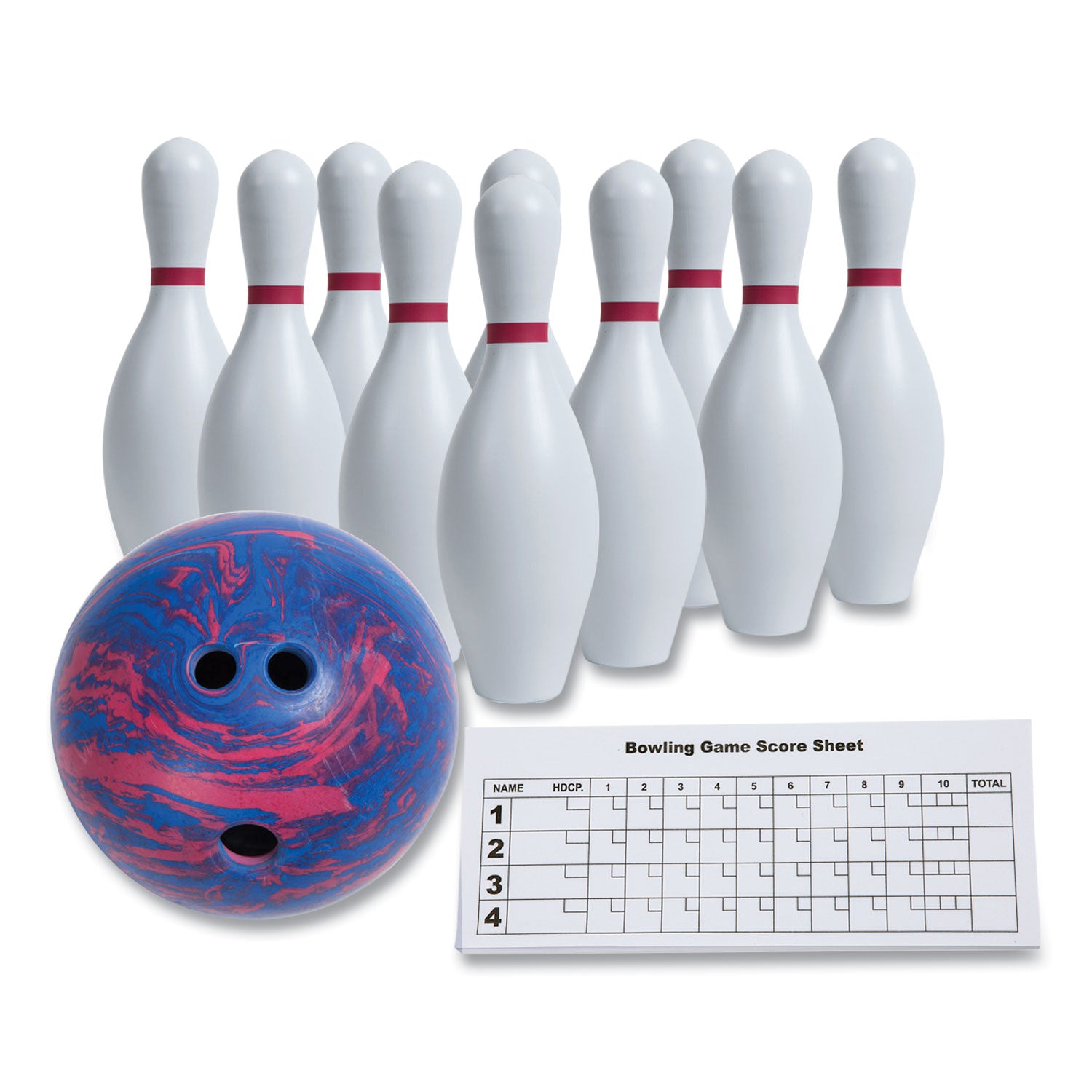 Bowling Set, Plastic/Rubber, White, 10 Bowling Pins, 1 Bowling Ball - 