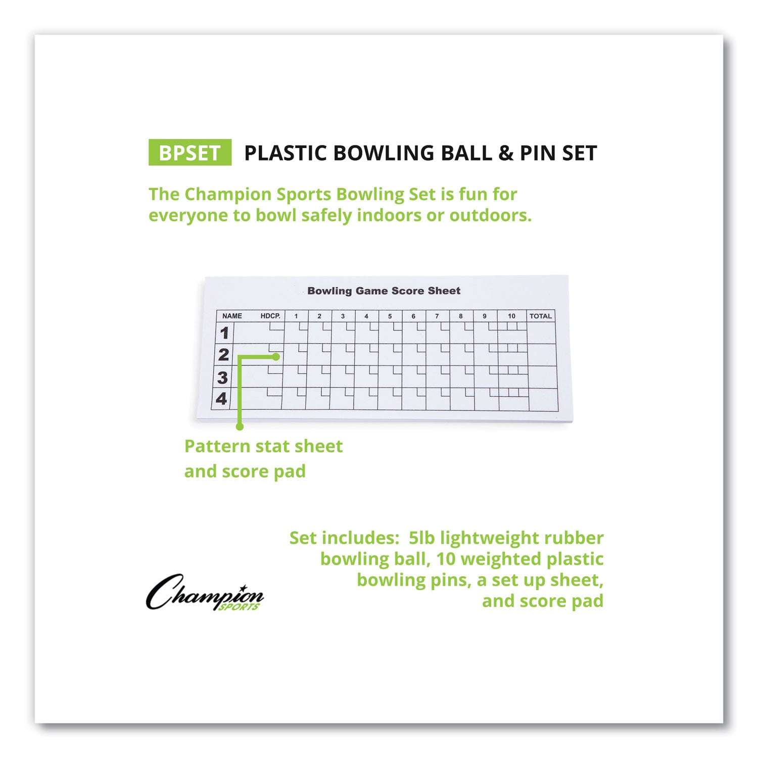 Bowling Set, Plastic/Rubber, White, 10 Bowling Pins, 1 Bowling Ball - 