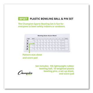 Bowling Set, Plastic/Rubber, White, 10 Bowling Pins, 1 Bowling Ball - 