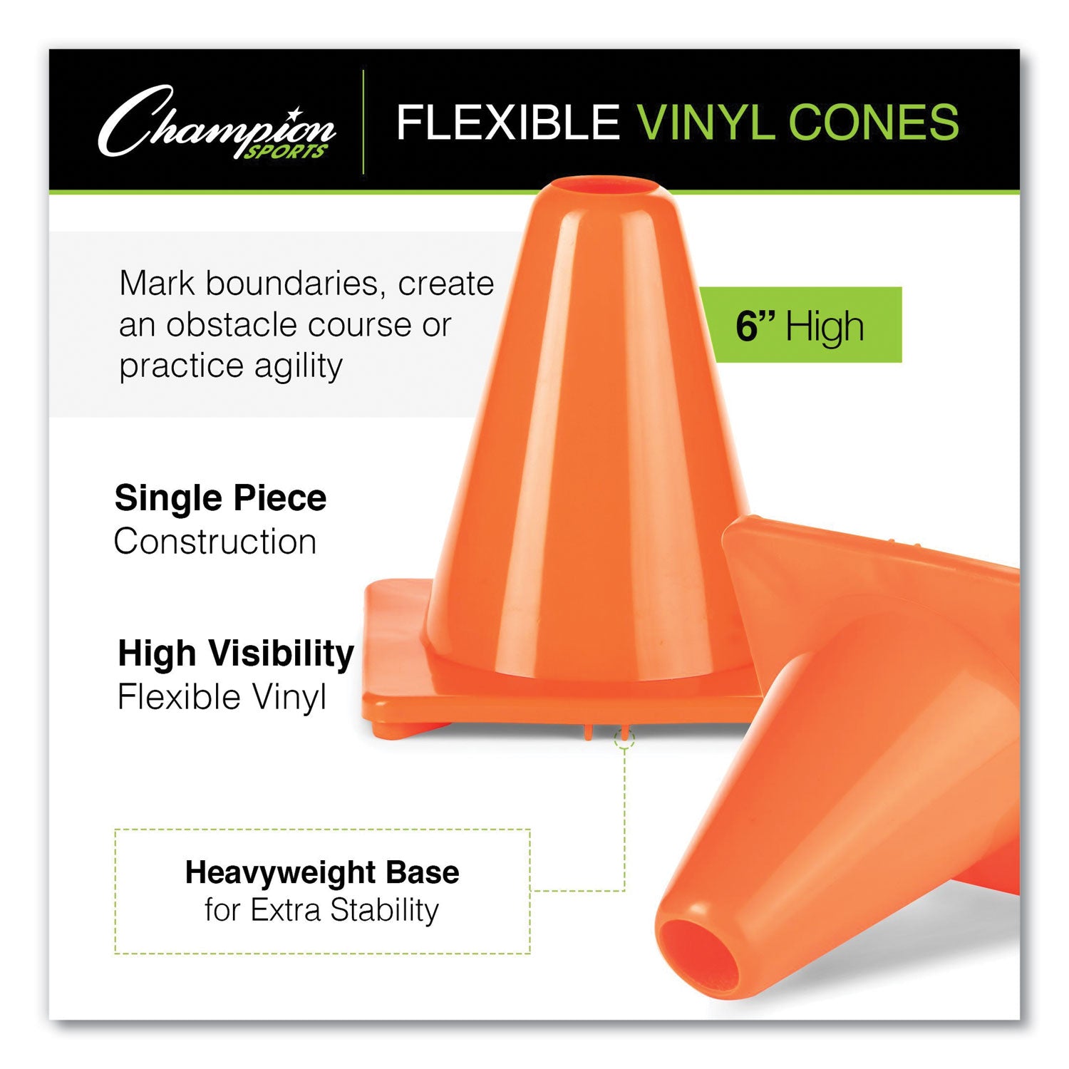 Hi-Visibility Vinyl Cones, 6" Tall, Orange - 