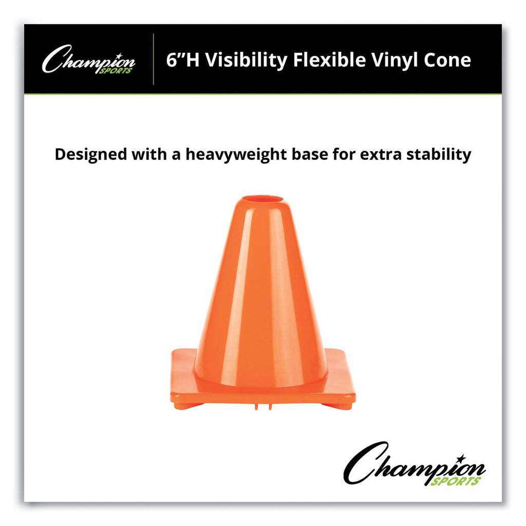 Hi-Visibility Vinyl Cones, 6" Tall, Orange - 