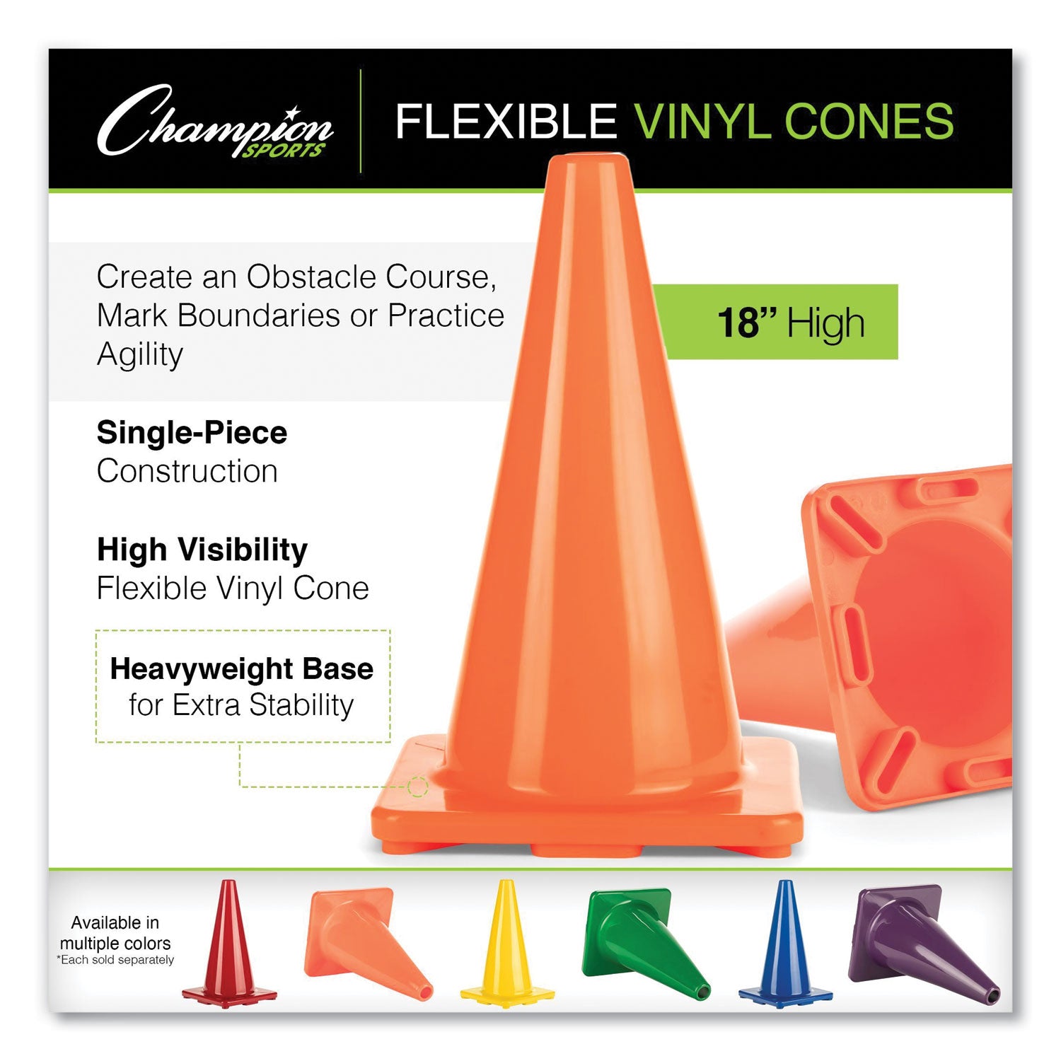 Hi-Visibility Vinyl Cones, 18" Tall, Orange - 