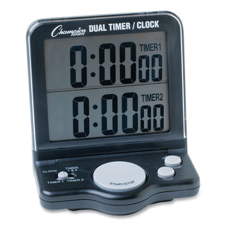 Dual Timer/Clock with Jumbo Display, LCD, 3.5 x 1 x 4.5, Black - 