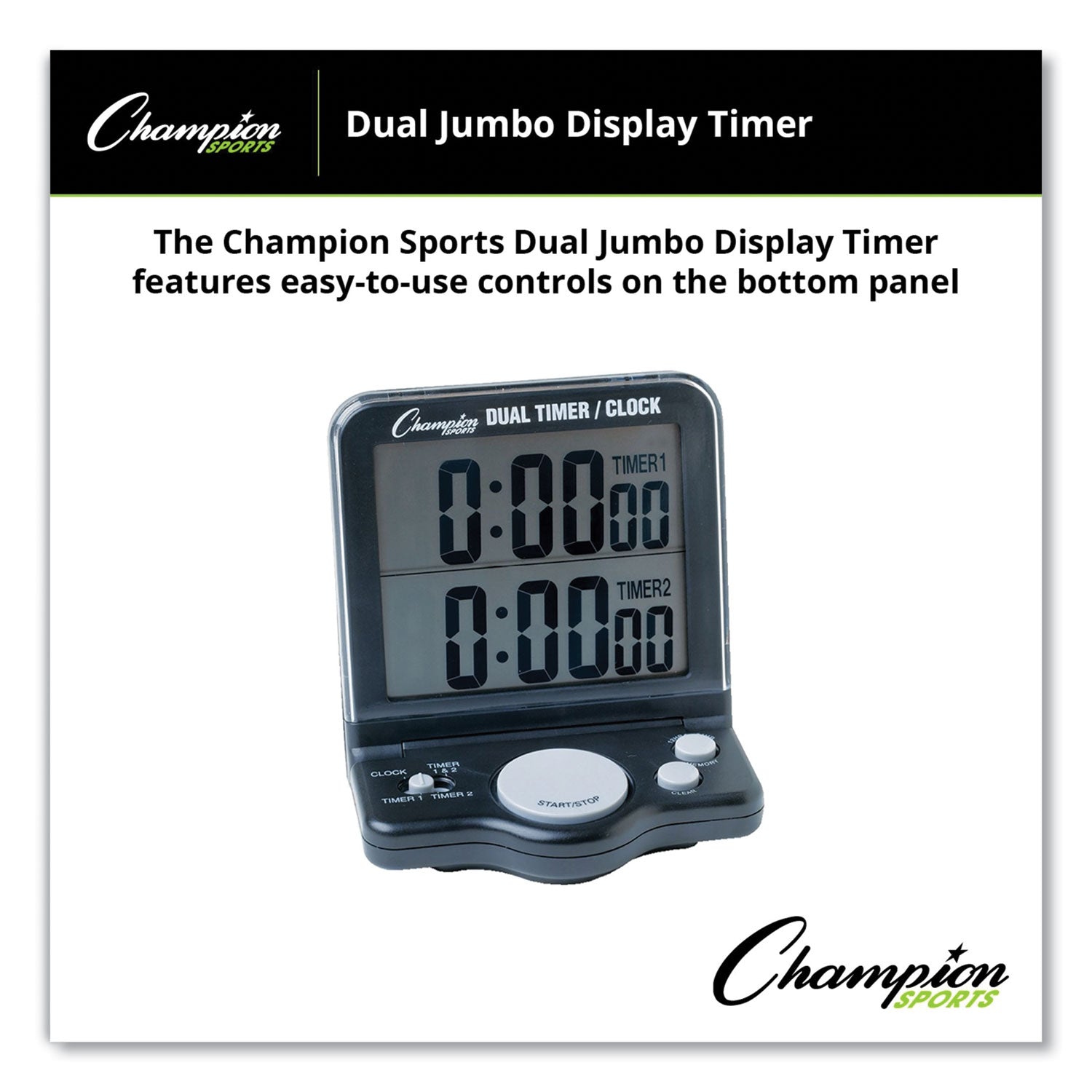 Dual Timer/Clock with Jumbo Display, LCD, 3.5 x 1 x 4.5, Black - 