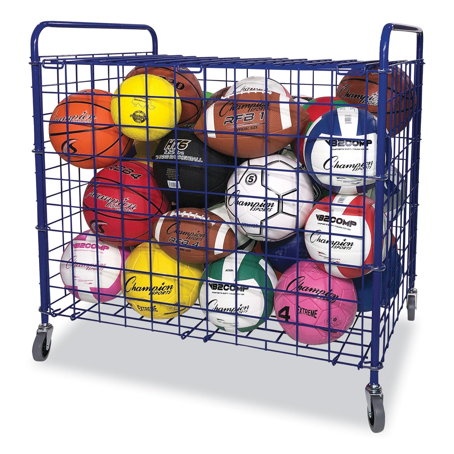 Lockable Ball Storage Cart, Fits Approximately 24 Balls, Metal, 37" x 22" x 20", Blue - 