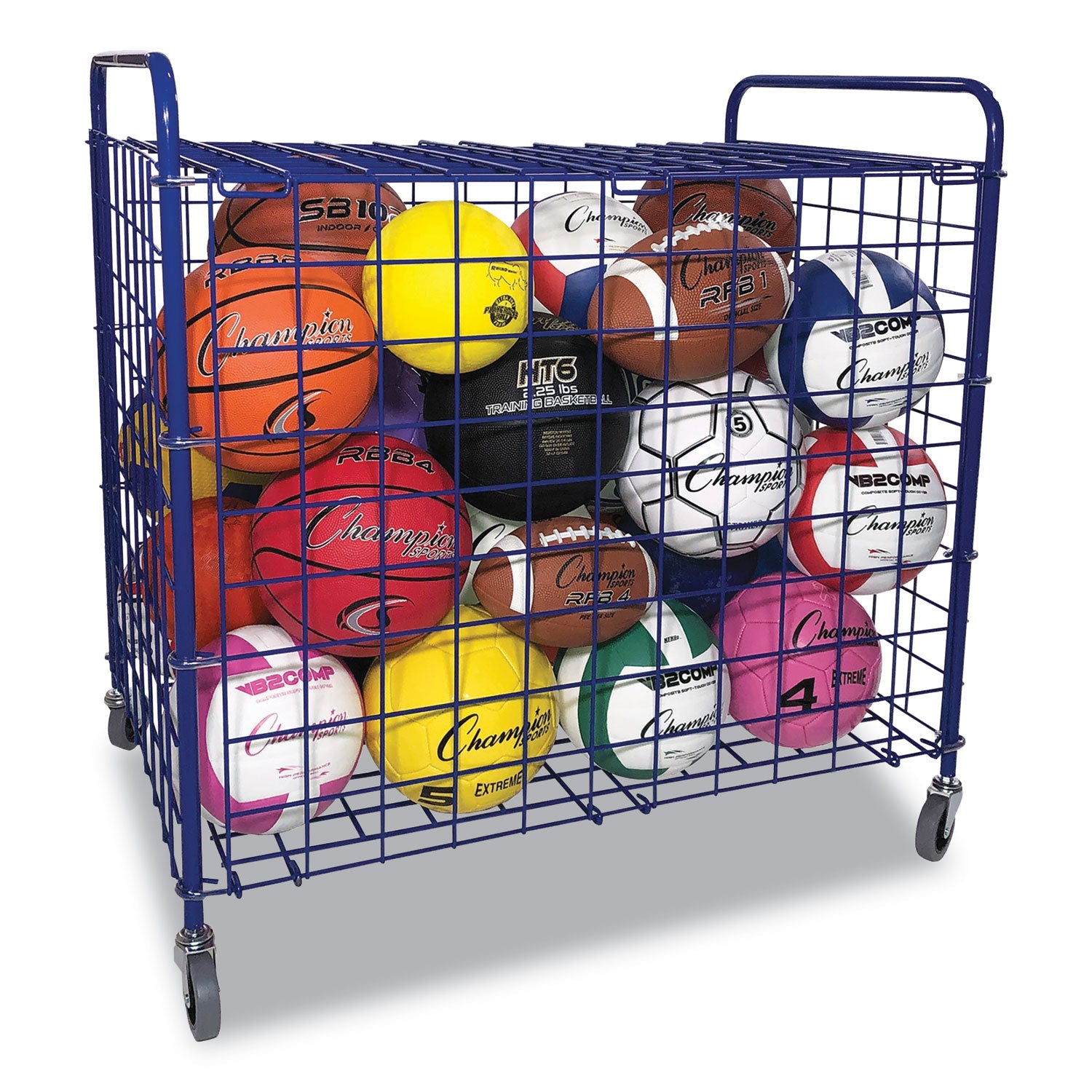 Lockable Ball Storage Cart, Fits Approximately 24 Balls, Metal, 37" x 22" x 20", Blue - 