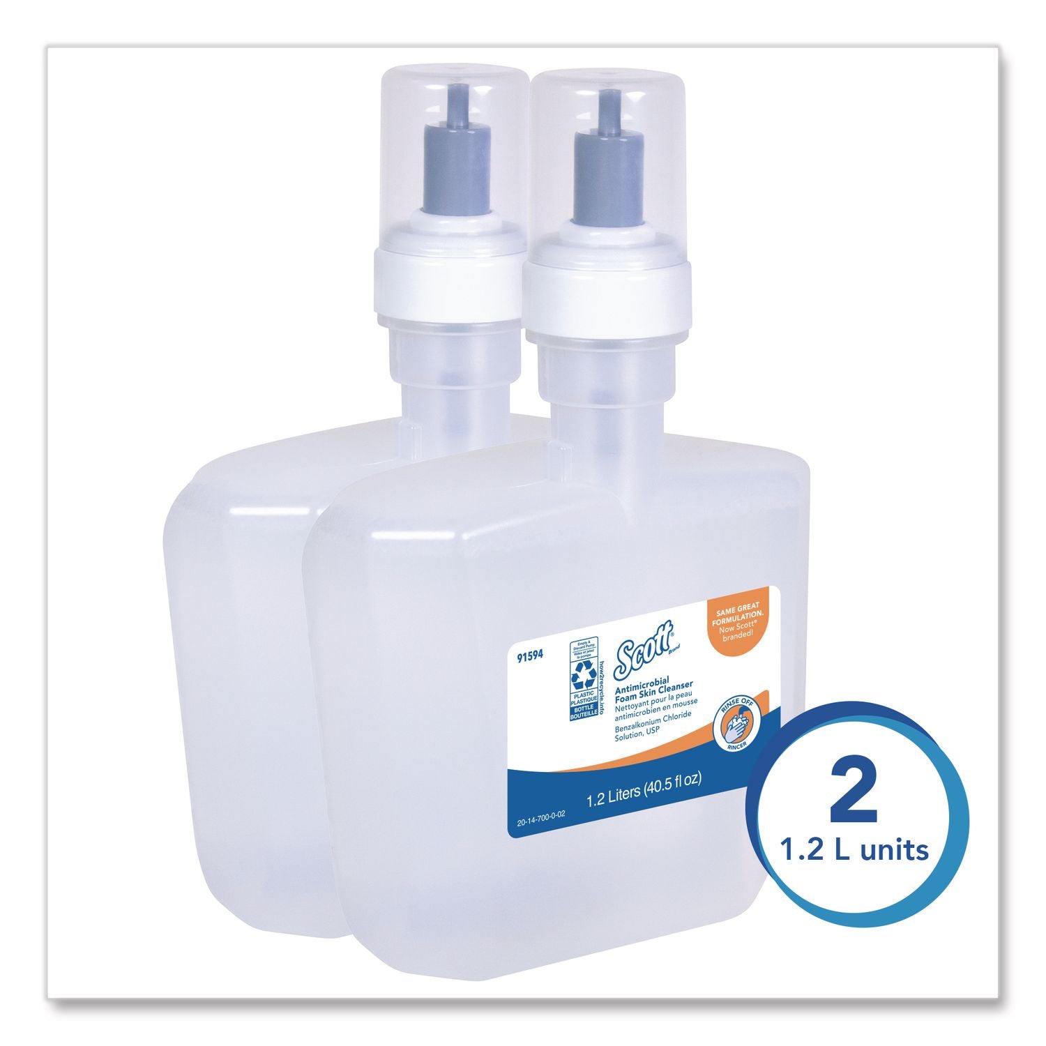 Antimicrobial Foam Skin Cleanser, Fresh Scent, 1,200 mL, 2/Carton