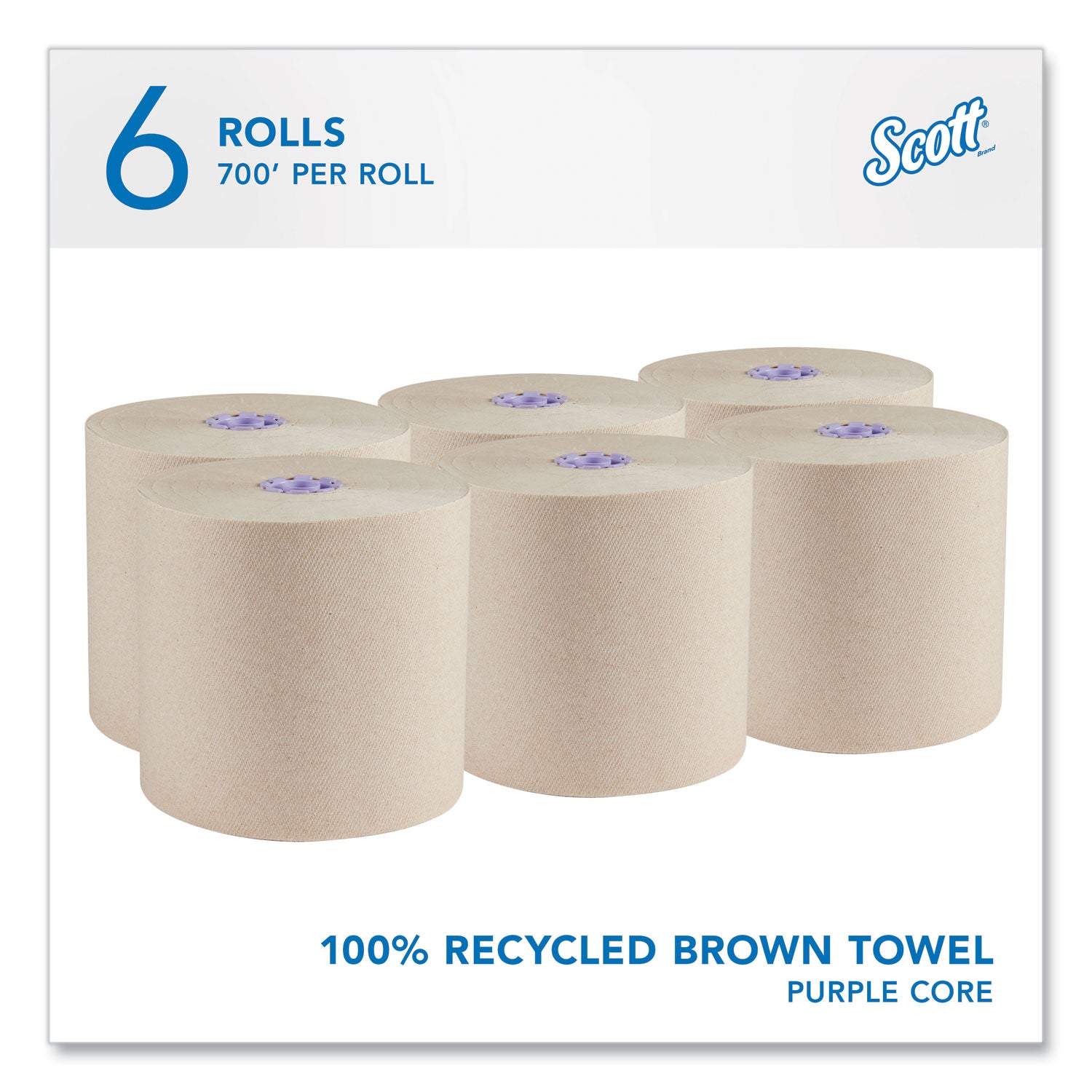 Essential 100% Recycled Fiber Hard Roll Towel, 1-Ply, 8" x 700 ft, 1.75" Core, Brown, 6 Rolls/Carton