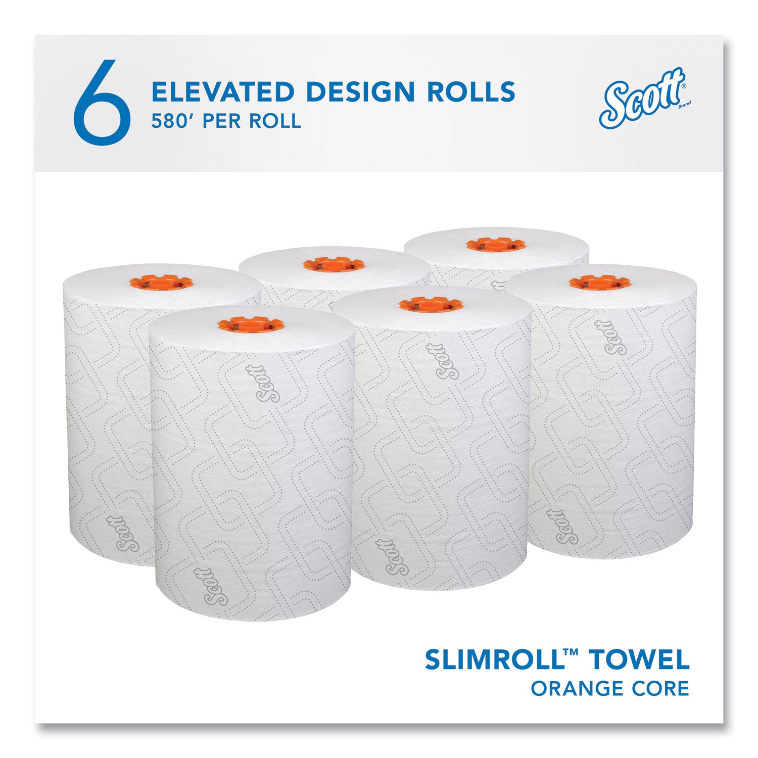Scott Paper Towel - 8" x 580 ft - White, Orange - Paper - Centrefeed, Absorbent, Anti-bacterial - For Restroom - 6 / Box - 2