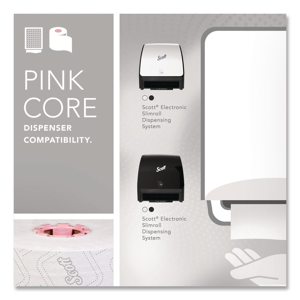 Slimroll Towels, 1-Ply, 8" x 580 ft, White/Pink Core, Traditional Business, 6 Rolls/Carton
