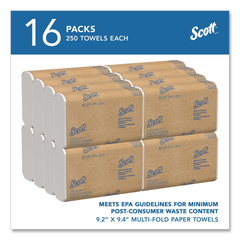 Essential Multi-Fold Towels, Absorbency Pockets, 1-Ply, 9.2 x 9.4, White, 250/Packs, 16 Packs/Carton