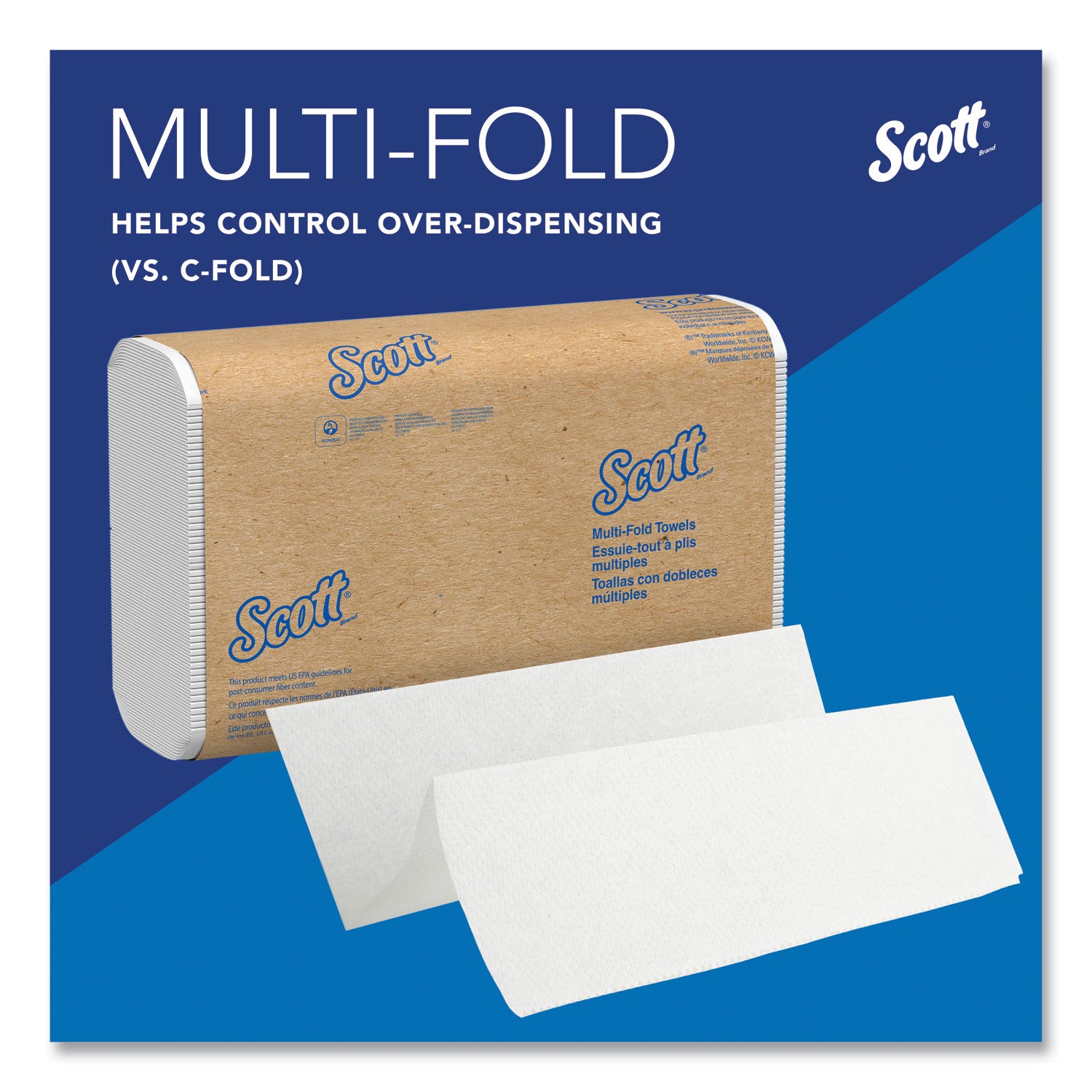 Essential Multi-Fold Towels 100% Recycled, 1-Ply, 9.2 x 9.4, White, 250/Pack, 16 Packs/Carton - 