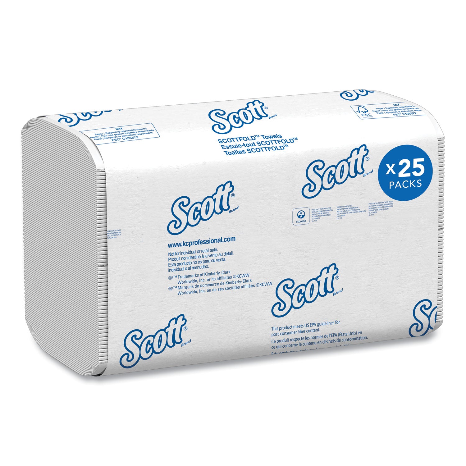 Pro Scottfold Towels, 1-Ply, 7.8 x 12.4, White, 175 Towels/Pack, 25 Packs/Carton - 