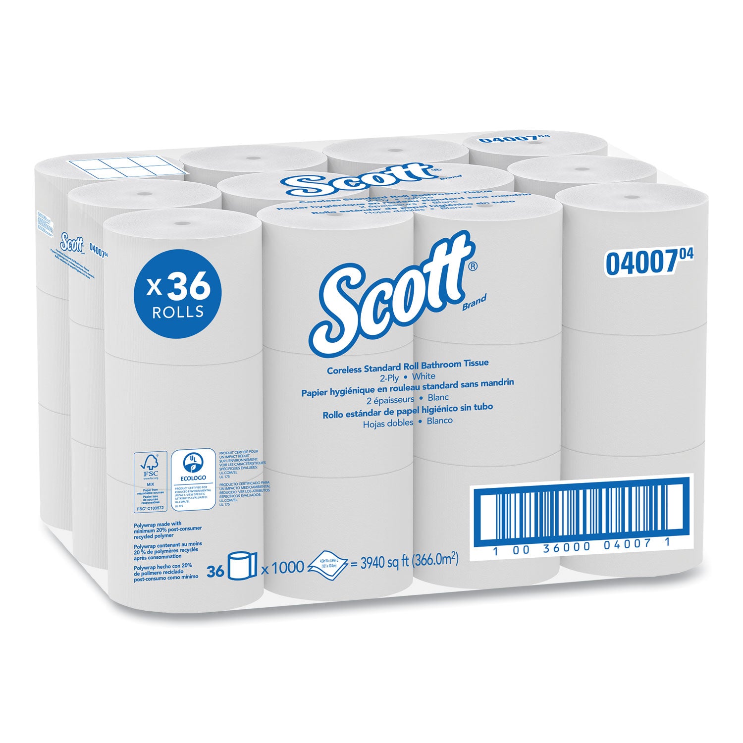 Essential Coreless SRB Bathroom Tissue, Septic Safe, 2-Ply, White, 1,000 Sheets/Roll, 36 Rolls/Carton - 1