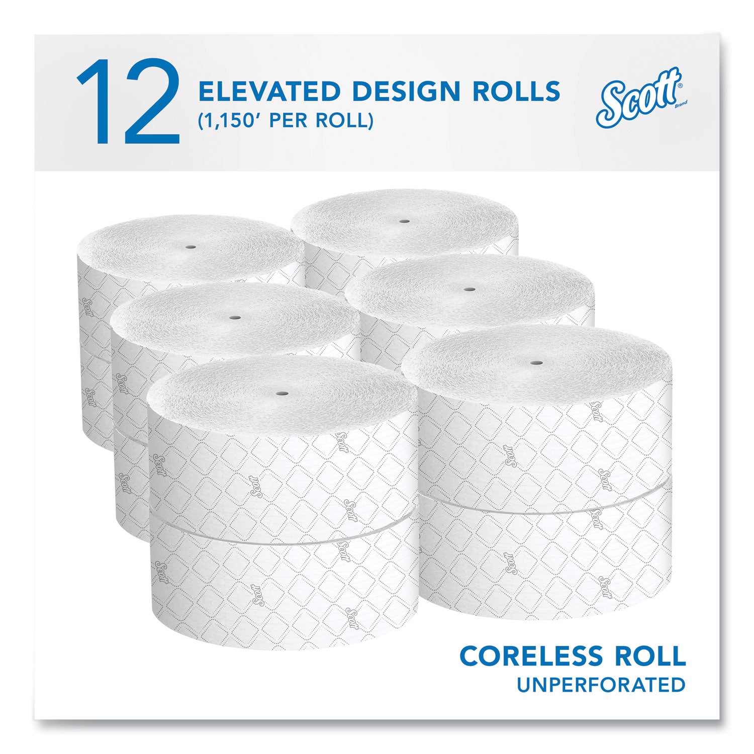 Essential Coreless JRT, Septic Safe, 2-Ply, White, 3.75" x 1,150 ft, 12 Rolls/Carton - 