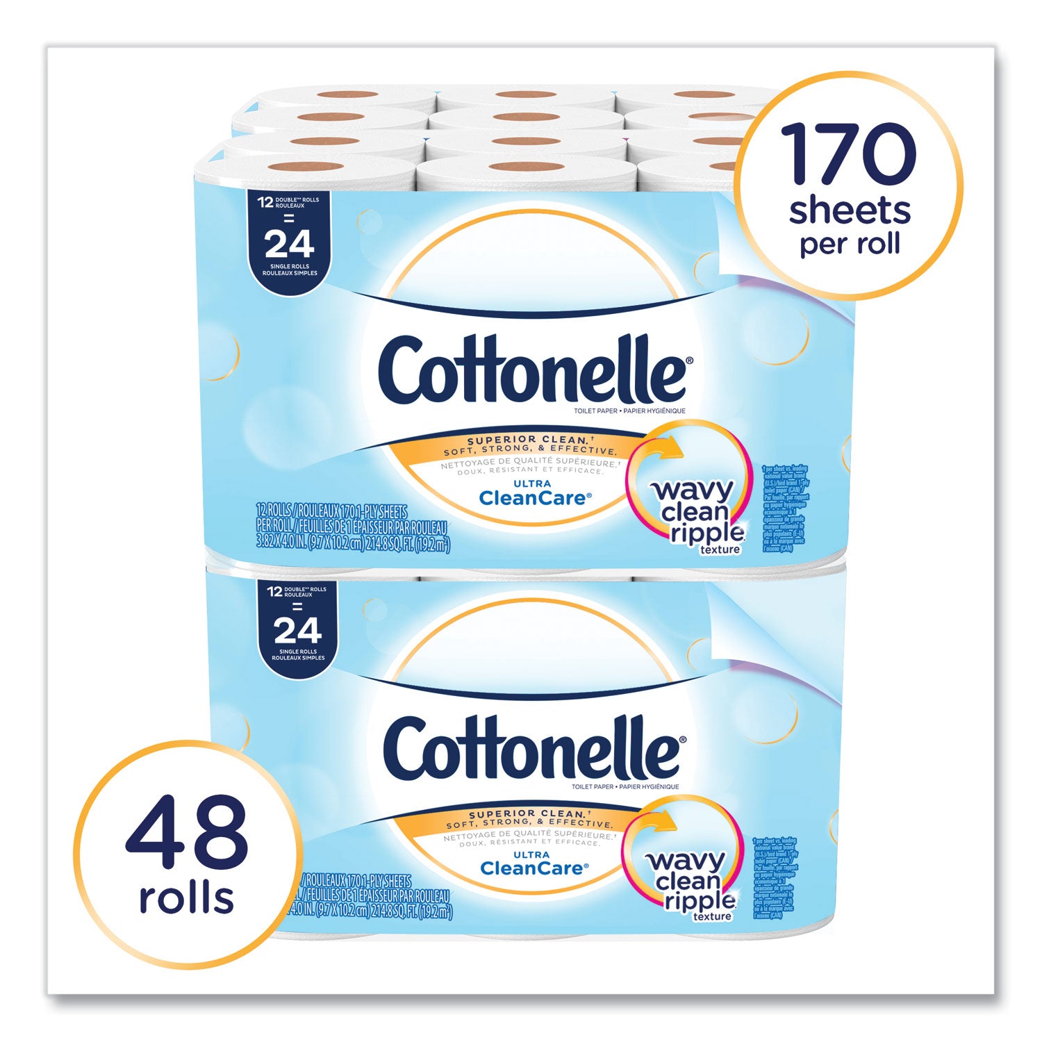 Clean Care Bathroom Tissue, Septic Safe, 1-Ply, White, 170 Sheets/Roll, 48 Rolls/Carton