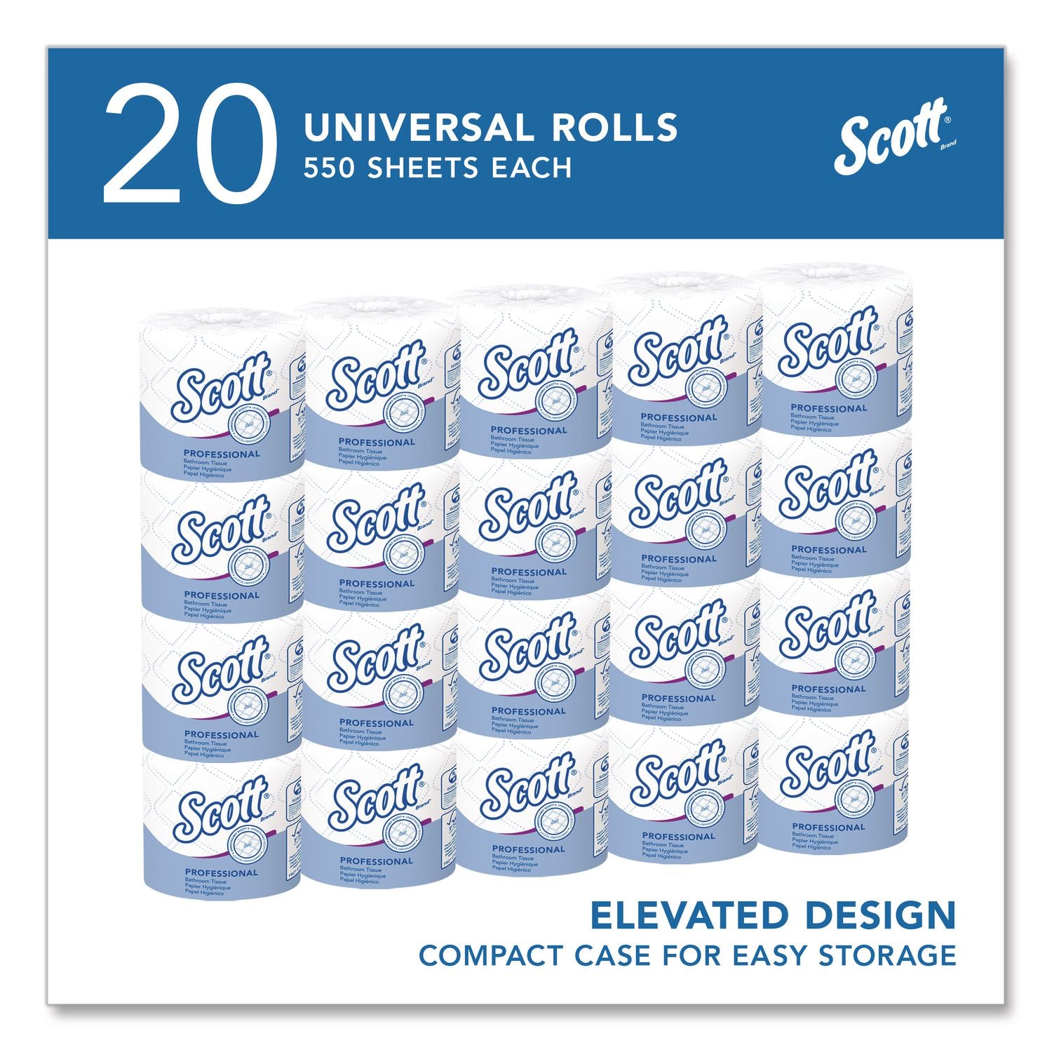 Essential Standard Roll Bathroom Tissue for Business, Septic Safe, Convenience Carton, 2-Ply, White, 550/Roll, 20 Rolls/CT