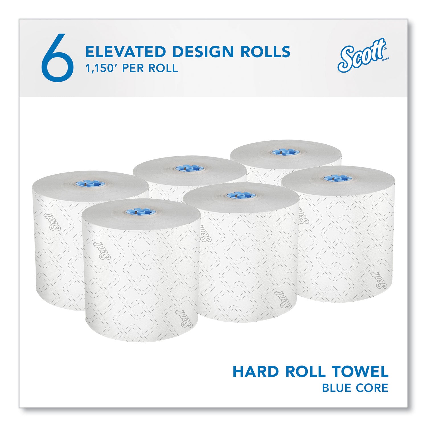 Pro Hard Roll Paper Towels with Elevated Scott Design for Scott Pro Dispenser, Blue Core Only, 1-Ply, 1,150 ft, 6 Rolls/CT - 