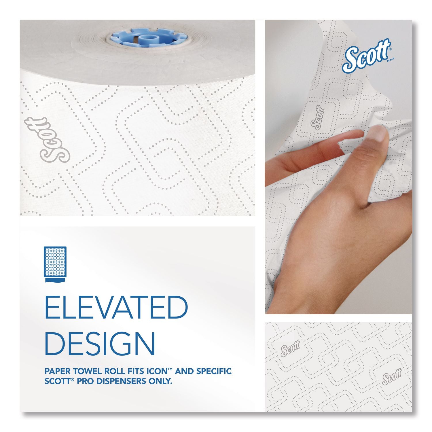 Pro Hard Roll Paper Towels with Elevated Scott Design for Scott Pro Dispenser, Blue Core Only, 1-Ply, 1,150 ft, 6 Rolls/CT