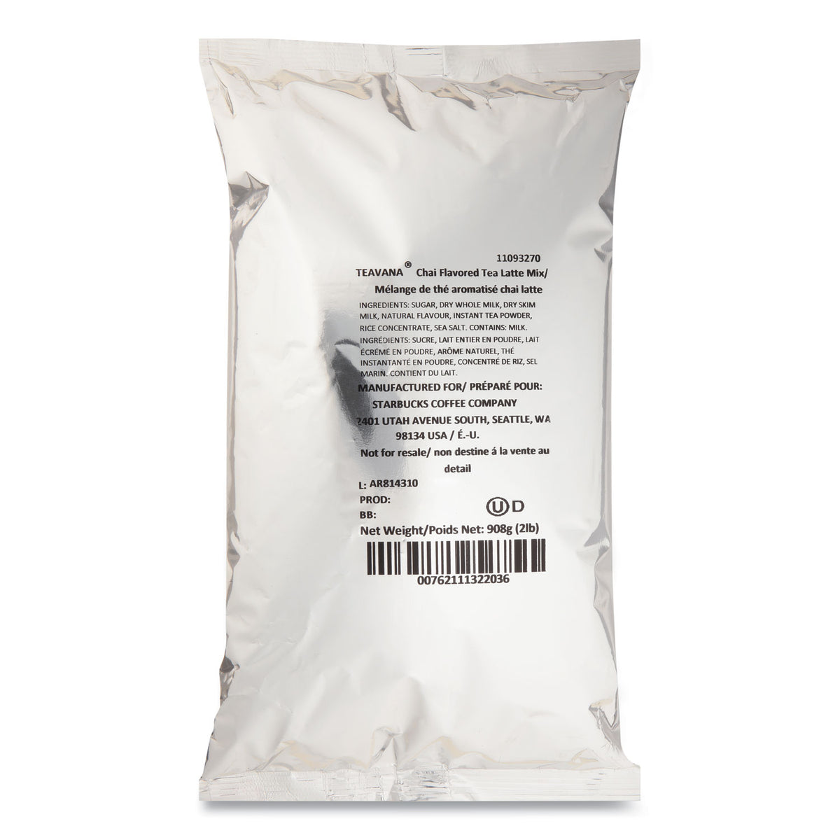 Teavana Chai Tea Latte Mix, Chai, 2 lb Bag, 6/Carton