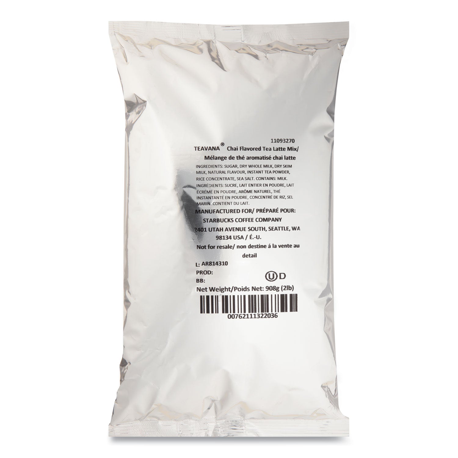 Teavana Chai Tea Latte Mix, Chai, 2 lb Bag, 6/Carton