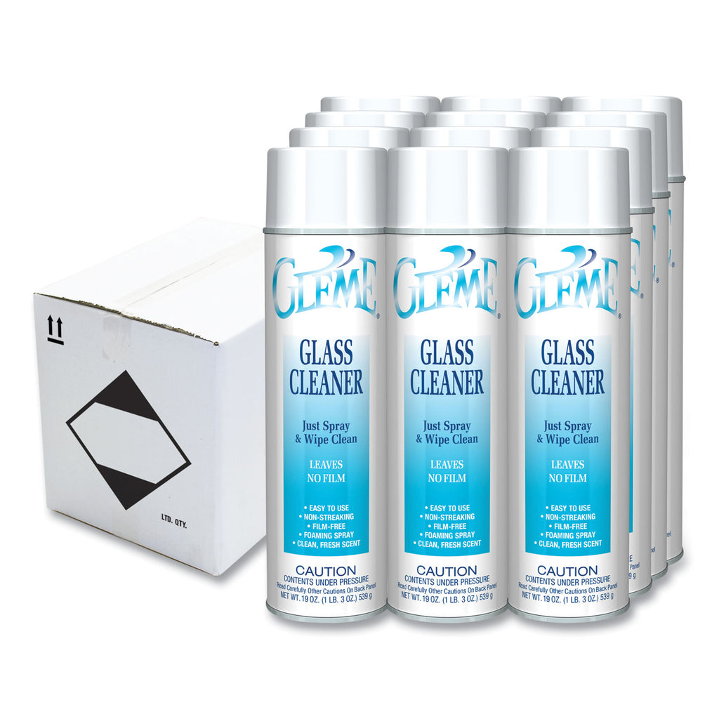 Gleme Glass Cleaner, Fresh Scent, 19 oz Aerosol Spray, Dozen