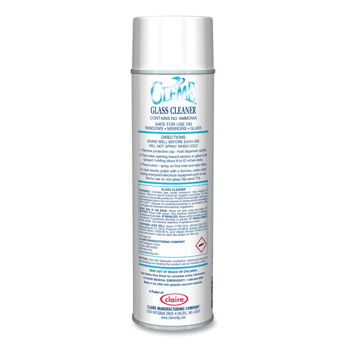 Gleme Glass Cleaner, Fresh Scent, 19 oz Aerosol Spray, Dozen