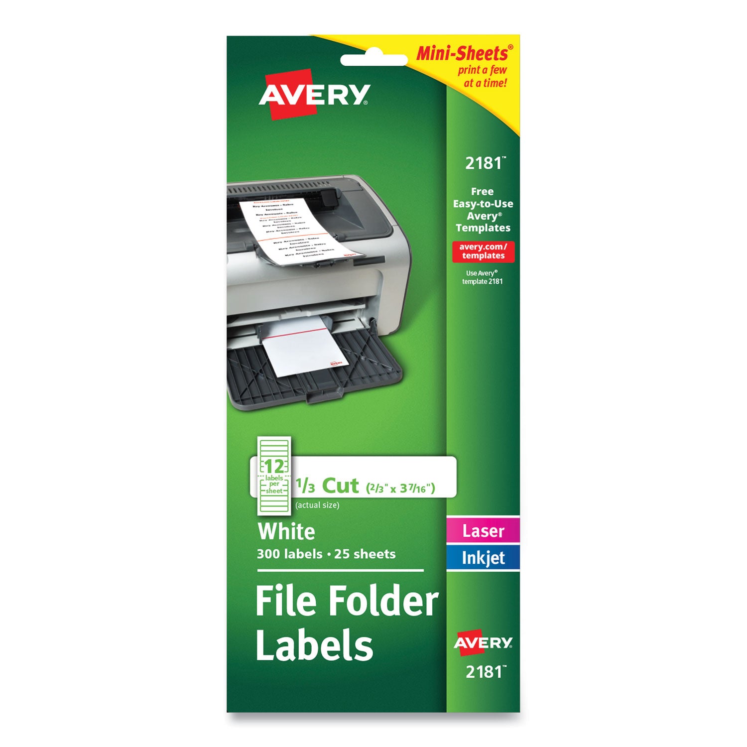 Mini-Sheets Permanent File Folder Labels, 0.66 x 3.44, White, 12/Sheet, 25 Sheets/Pack - 