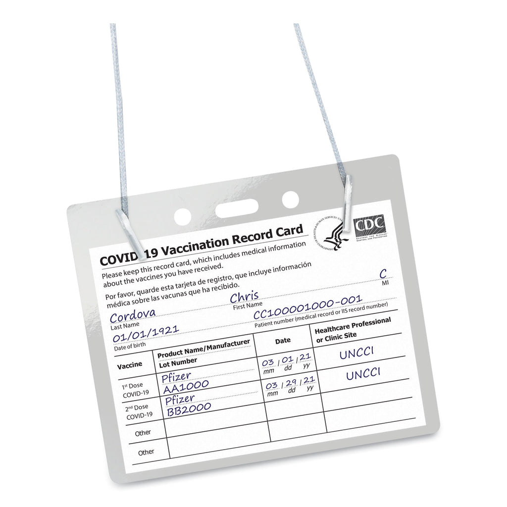 Secure Top Hanging-Style Badge Holders, Horizontal, 4w x 3h, Clear, 100/Box