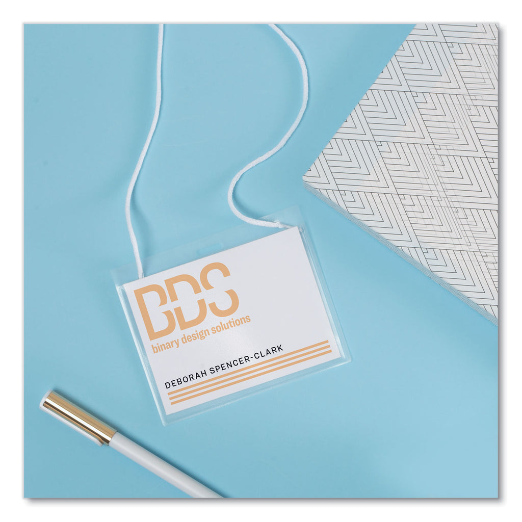 Secure Top Hanging-Style Badge Holders, Horizontal, 4w x 3h, Clear, 100/Box