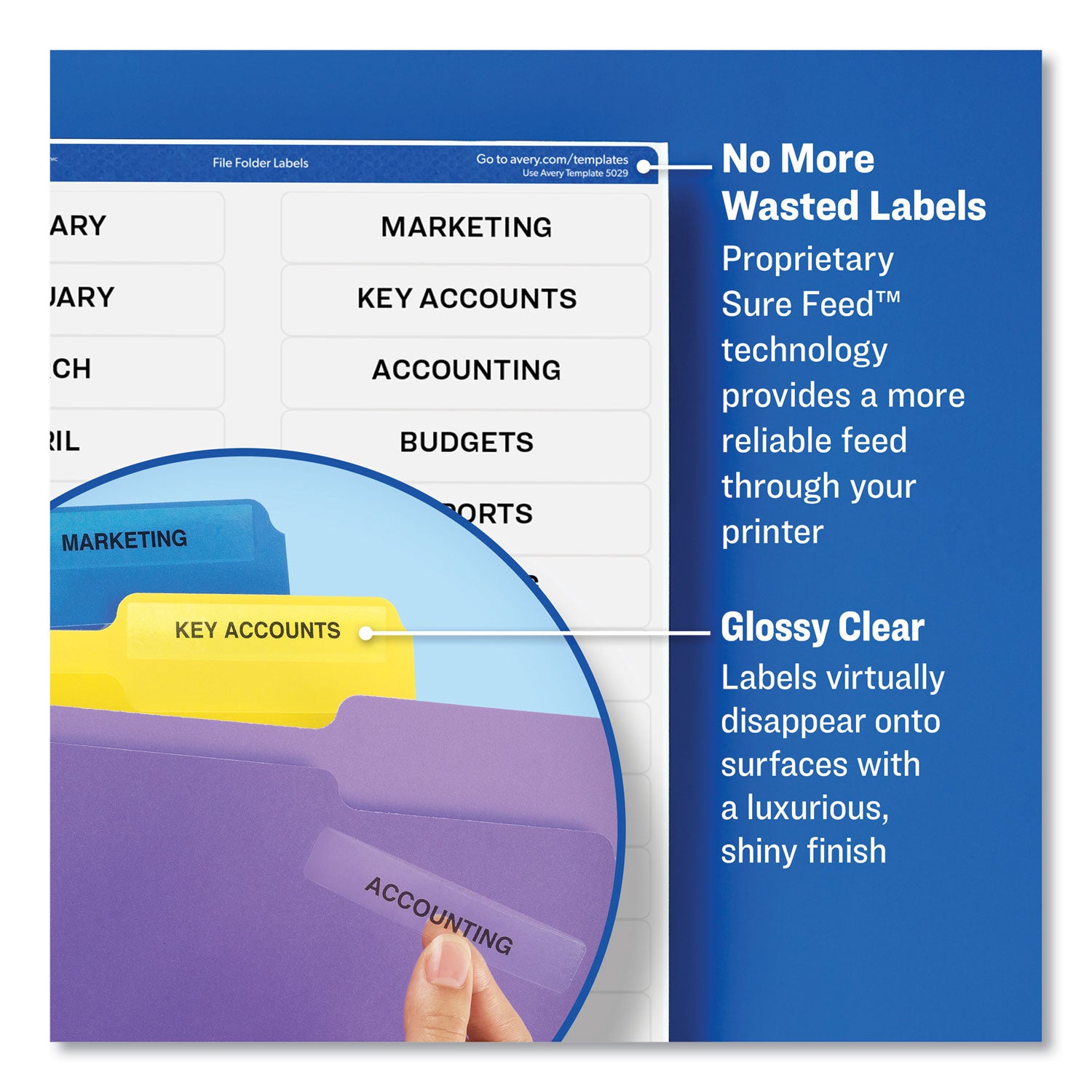 Clear Permanent File Folder Labels with Sure Feed Technology, 0.66 x 3.44, Clear, 30/Sheet, 15 Sheets/Pack - 