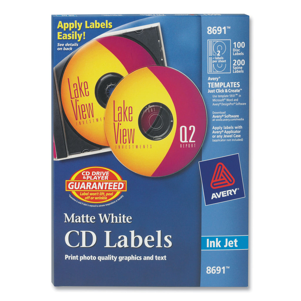 Inkjet CD Labels, Matte White, 100/Pack - 