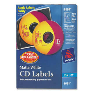 Inkjet CD Labels, Matte White, 100/Pack - 