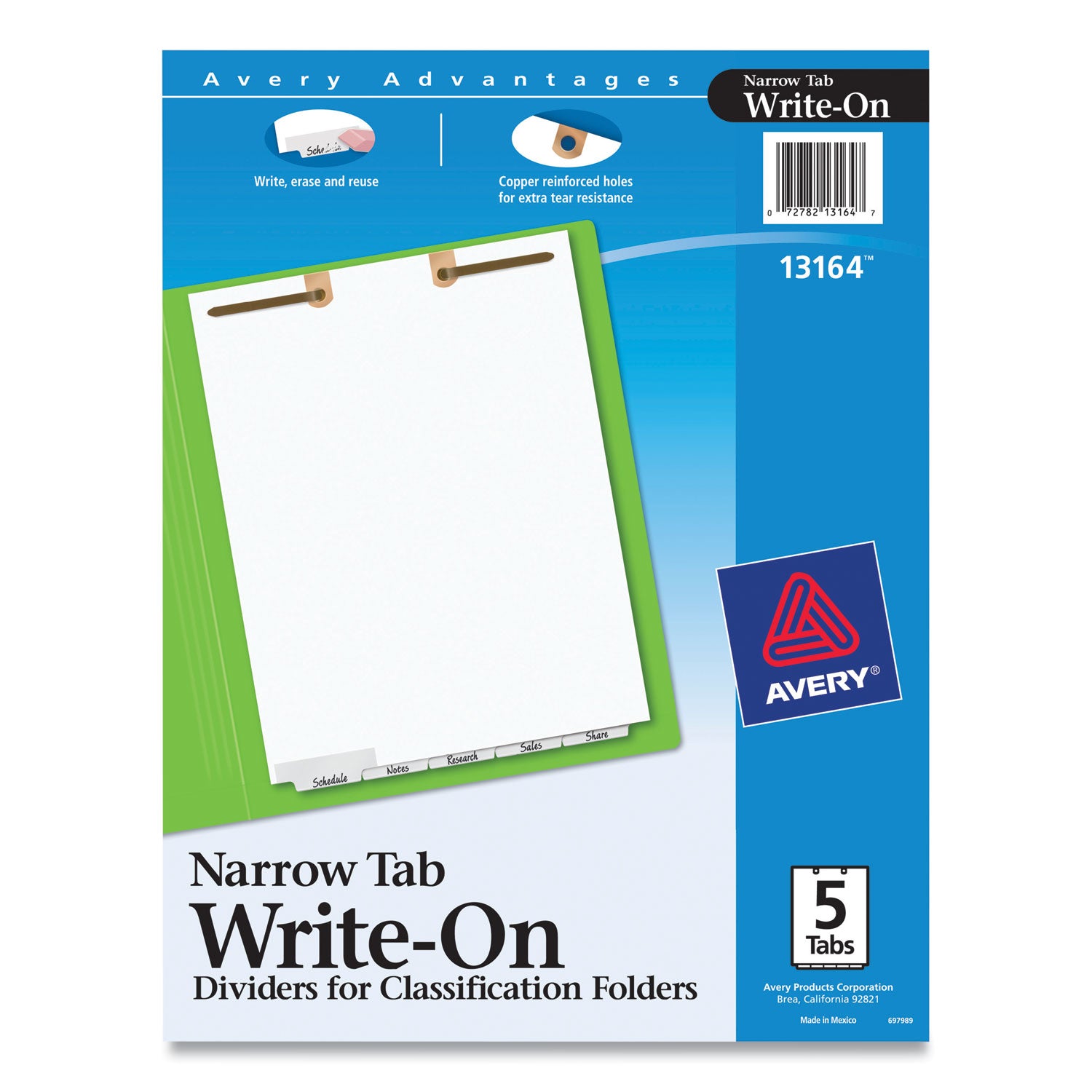 Write and Erase Tab Dividers for Classification Folders, Narrow Bottom Tab, 5-Tab, 11 x 8.5, 1 Set - 