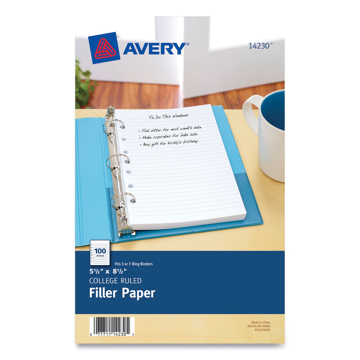 Mini Size Binder Filler Paper, 7-Hole Side Punched, 5.5 x 8.5, College Rule, 100/Pack - 