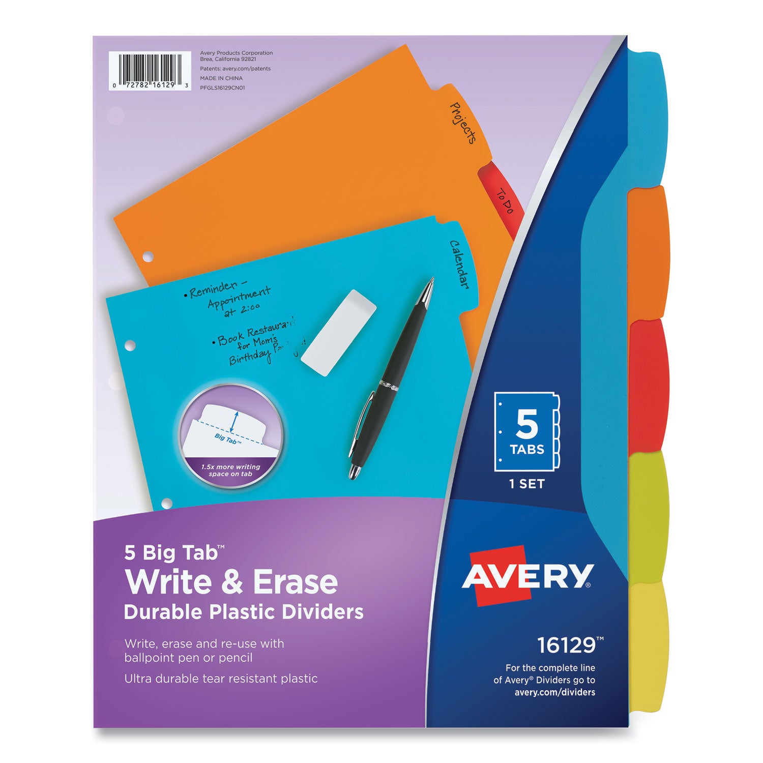 big-tab-write-and-erase-durable-plastic-dividers-5-tab-11-x-85-assorted-1-set_ave16129 - 1