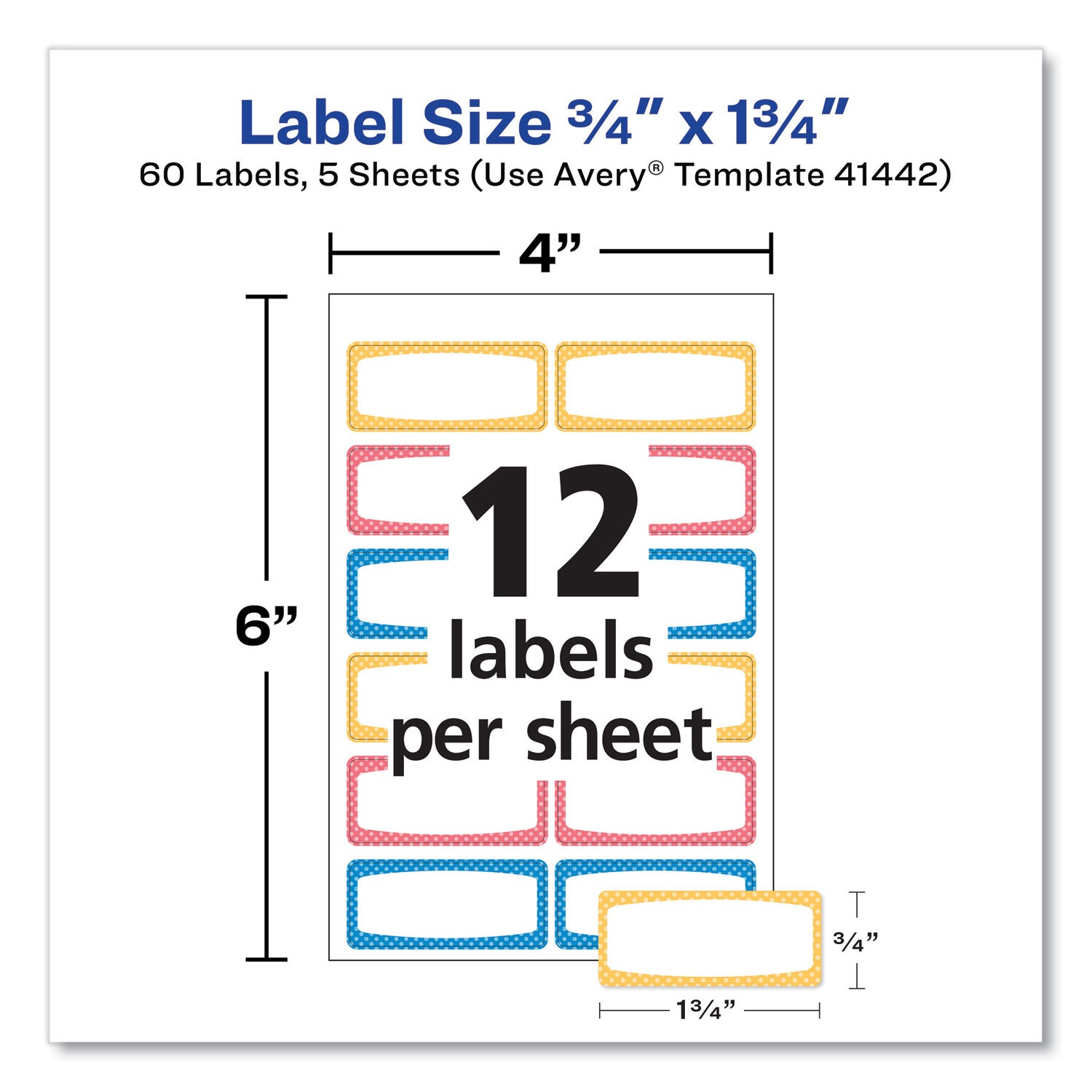 Avery Kids Handwritten Identification Labels, 1.75 x 0.75, Borders: Blue, Orange, Yellow, 12 Labels/Sheet, 5 Sheets/Pack
