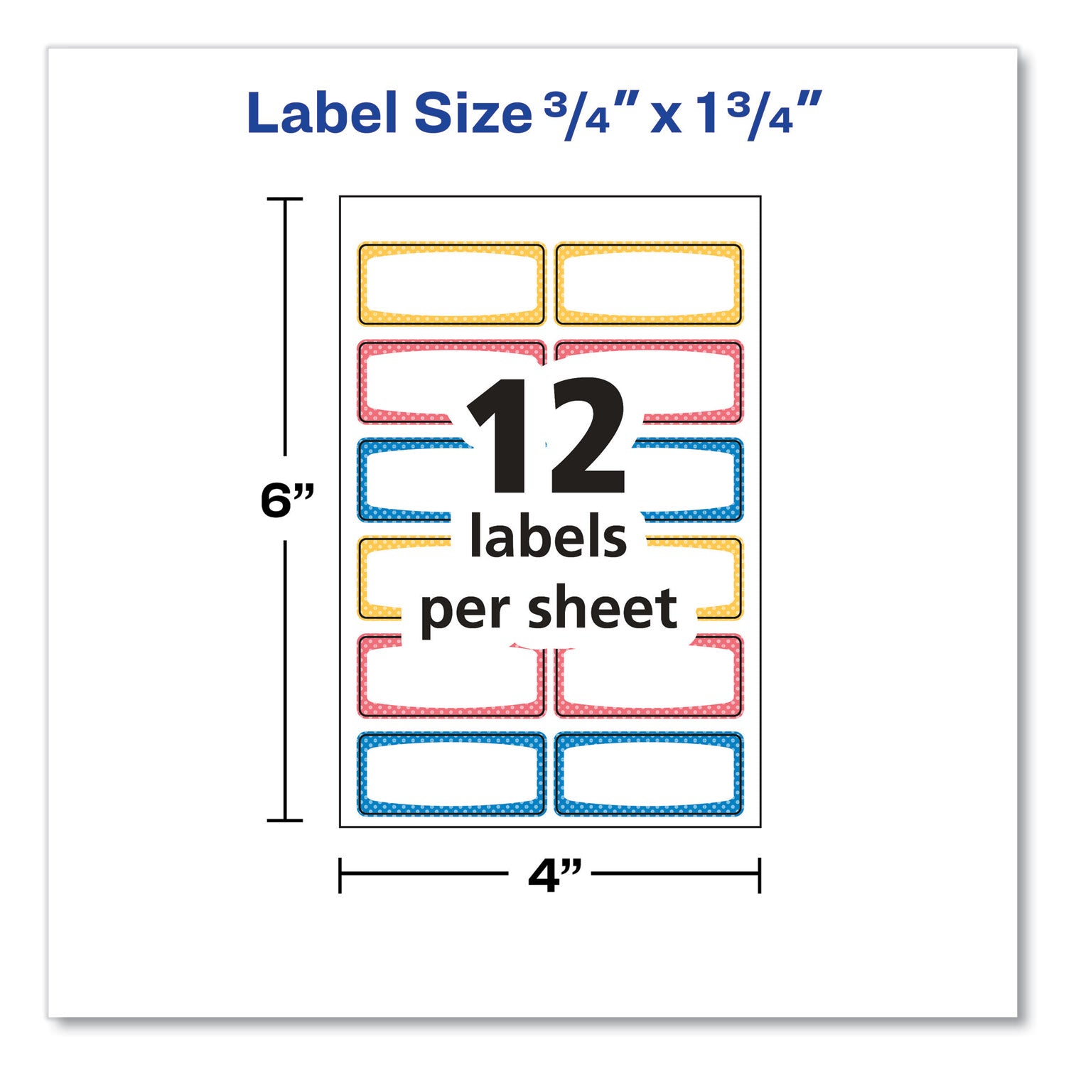 Avery Kids Handwritten Identification Labels, 1.75 x 0.75, Borders: Blue, Orange, Yellow, 12 Labels/Sheet, 5 Sheets/Pack