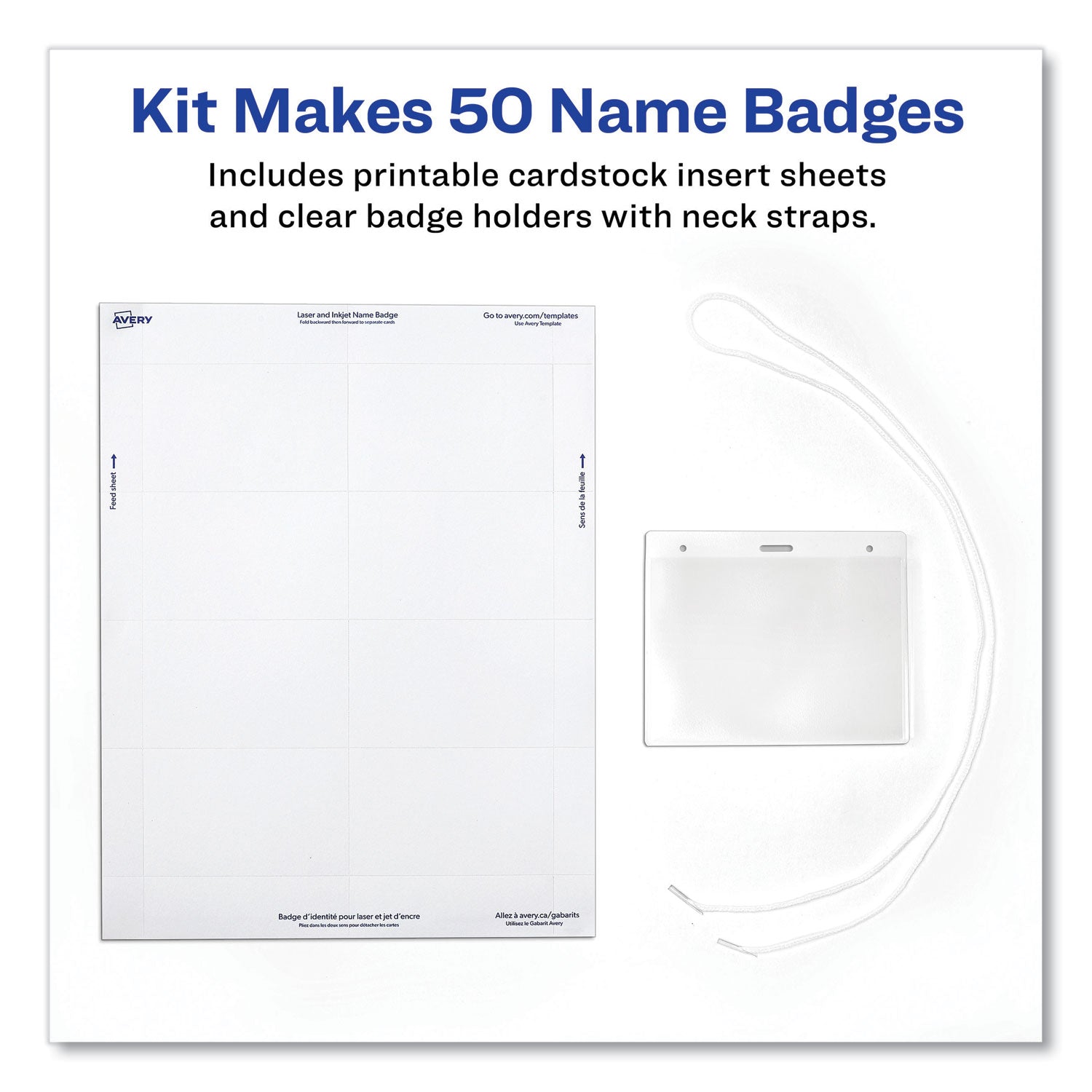 Necklace-Style Badge Holder w/Laser/Inkjet Insert, Top Load, 4 x 3, WE, 100/Box