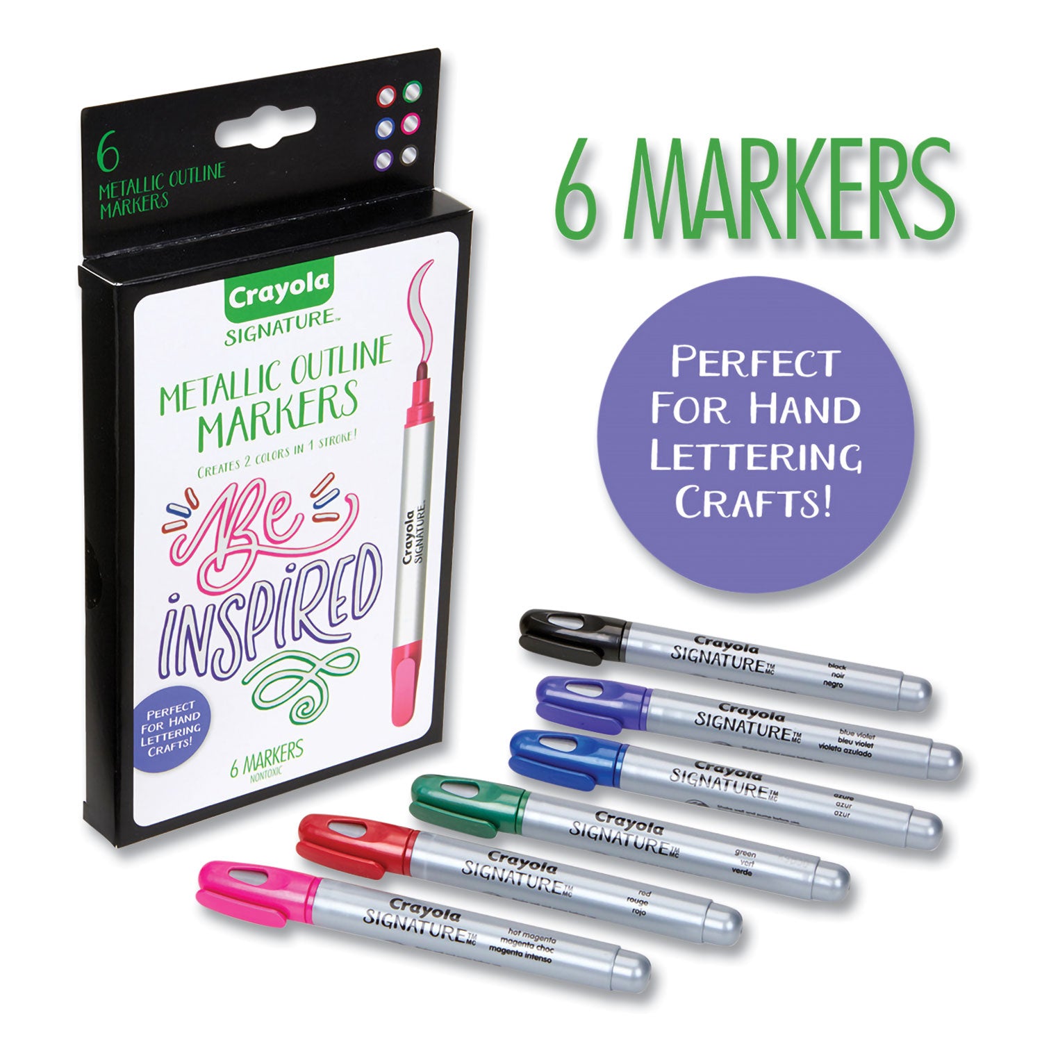 signature-metallic-outline-paint-markers-bullet-tip-assorted-colors-6-pack_cyo586701 - 2