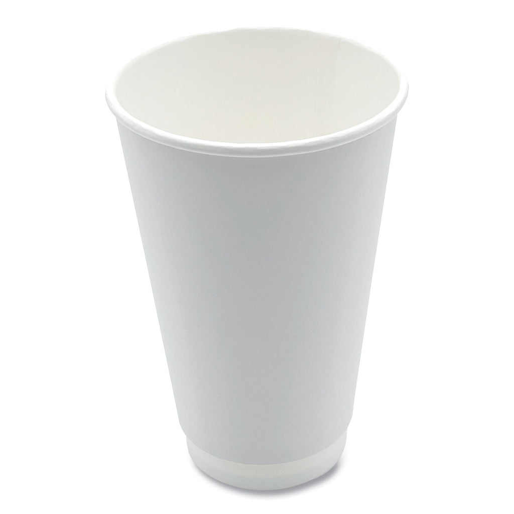 Paper Hot Cups, Double-Walled, 16 oz, White, 25/Pack