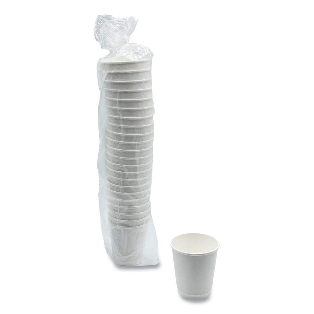 Paper Hot Cups, Double-Walled, 10 oz, White, 500/Carton