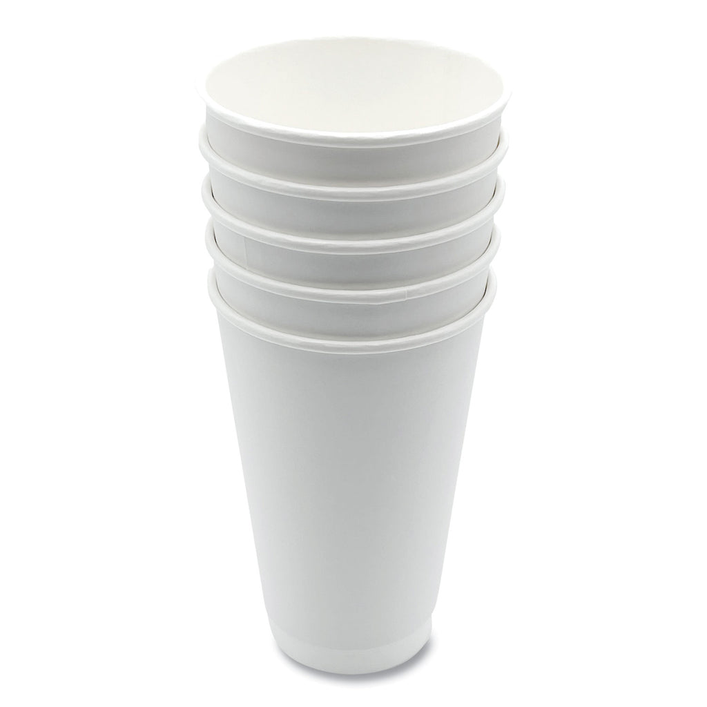 Paper Hot Cups, Double-Walled, 16 oz, White, 500/Carton