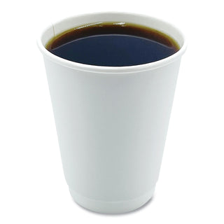 Paper Hot Cups, Double-Walled, 12 oz, White, 500/Carton