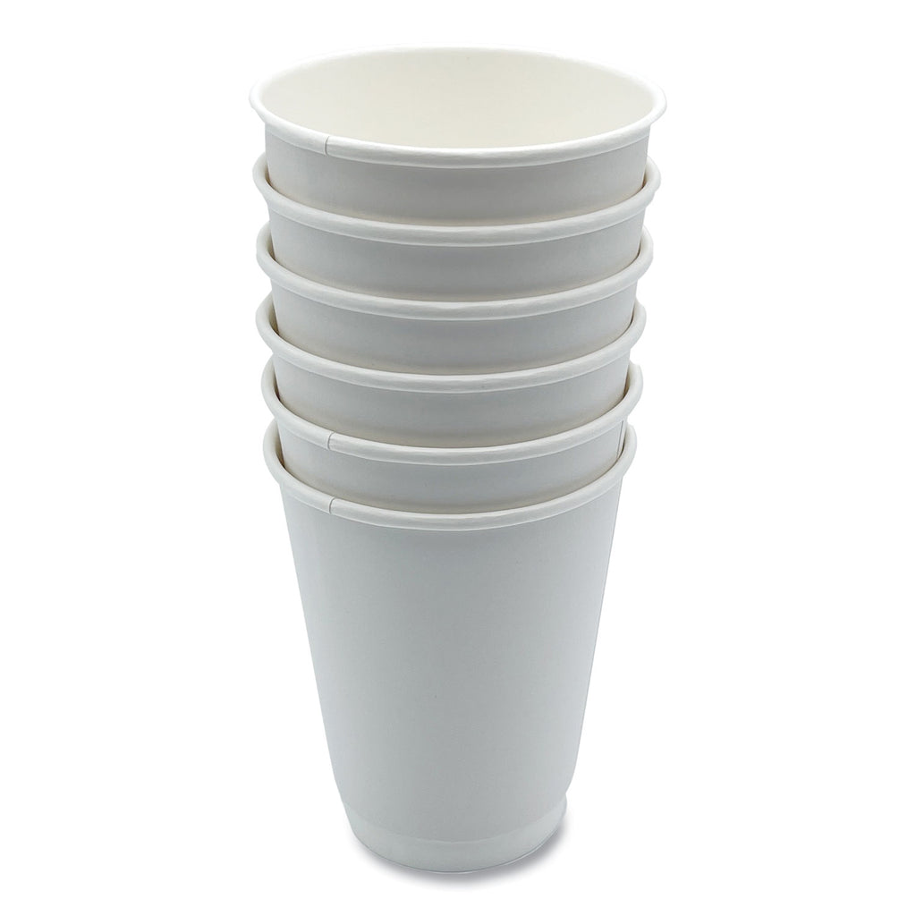 Paper Hot Cups, Double-Walled, 12 oz, White, 500/Carton
