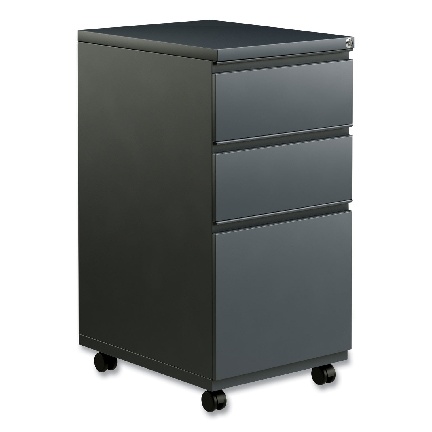 File Pedestal with Full-Length Pull, Left or Right, 3-Drawers: Box/Box/File, Legal/Letter, Charcoal, 14.96" x 19.29" x 27.75